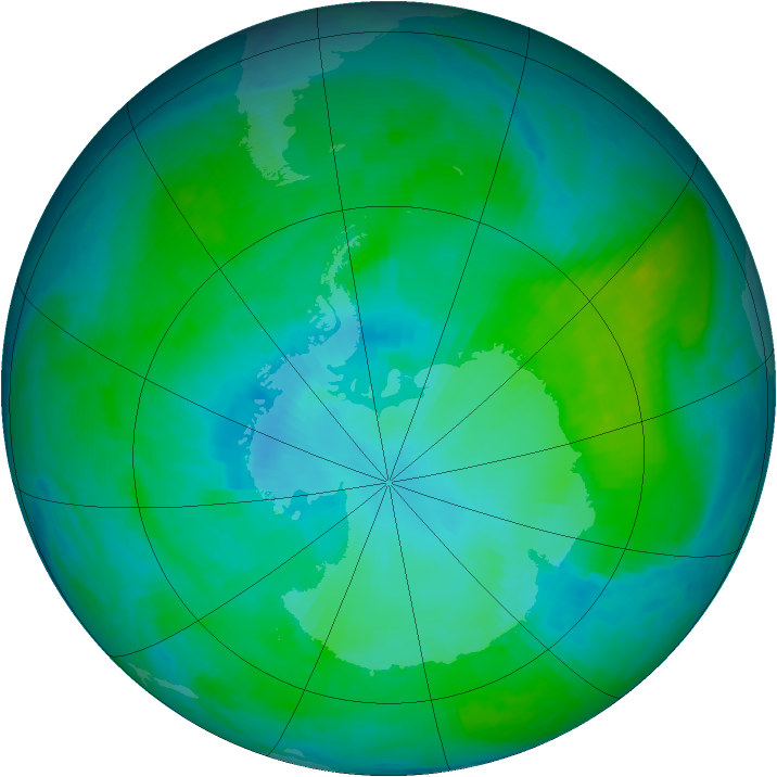 Antarctic ozone map for 12 January 2001